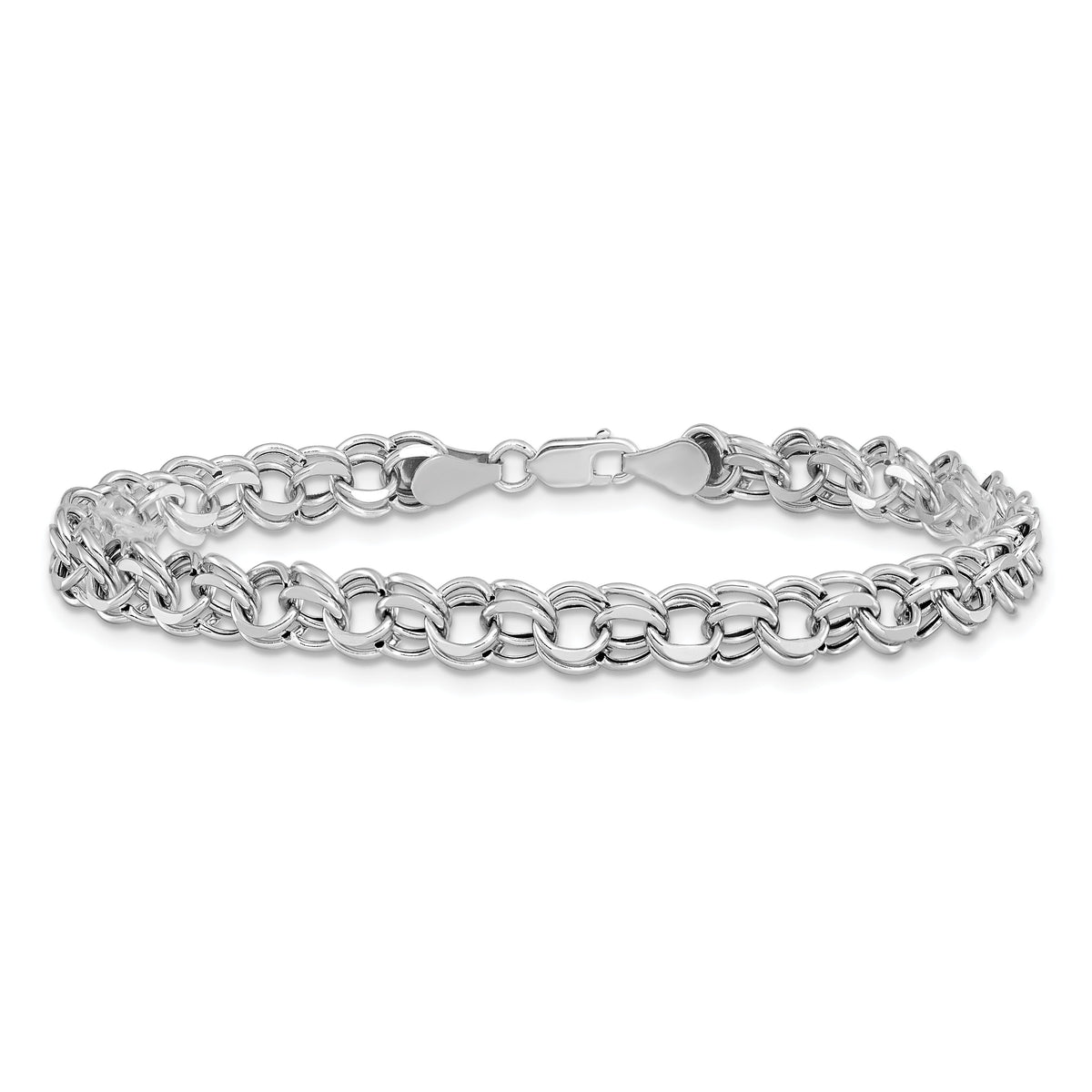 14k White Gold Lite 5.5mm Double Link Charm Bracelet-WSD2-7.25