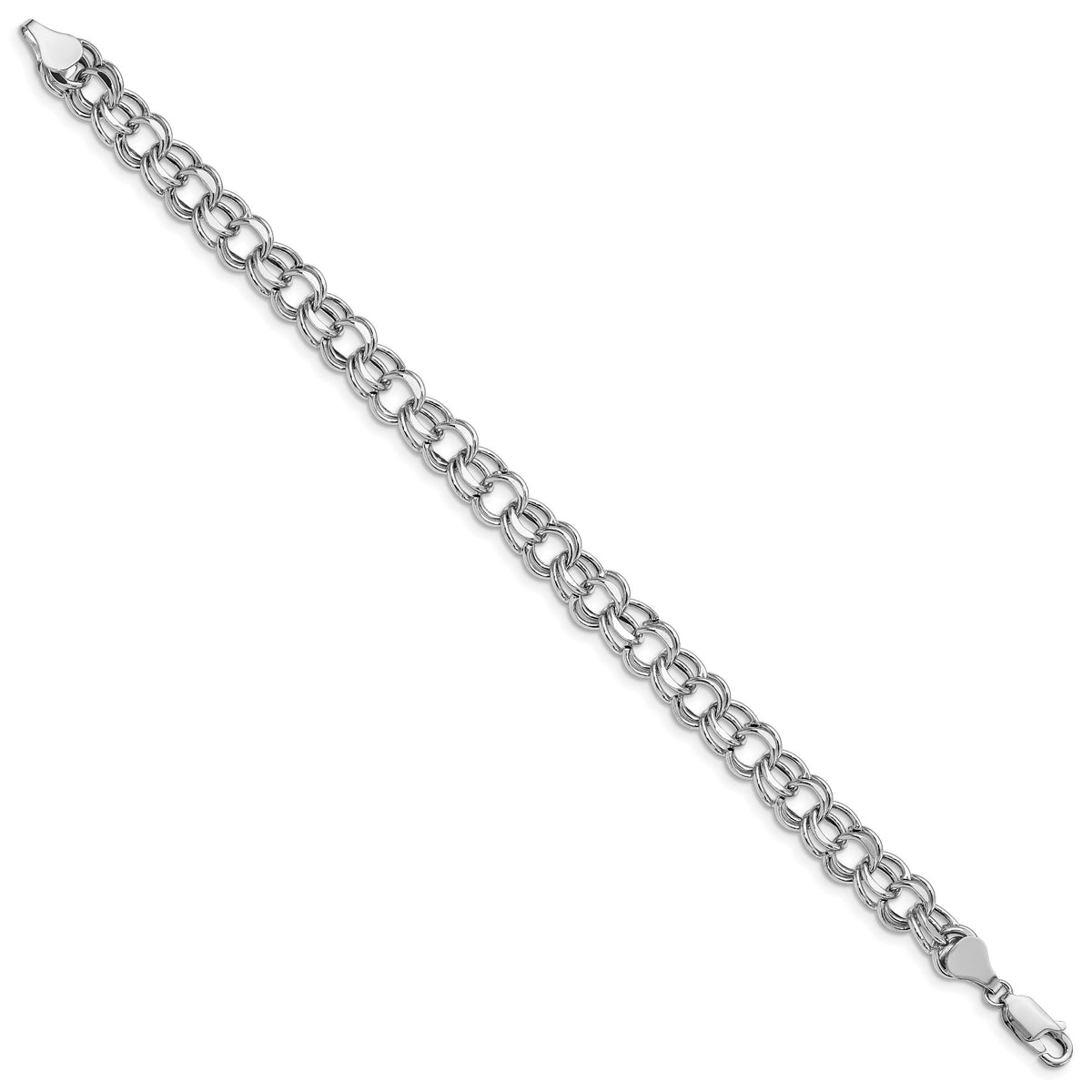 14k White Gold Lite 7.5mm Double Link Charm Bracelet-WSD4-7.25