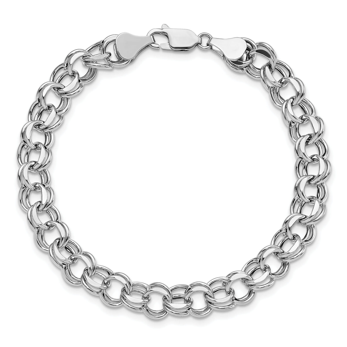 14k White Gold Lite 7.5mm Double Link Charm Bracelet-WSD4-7.25