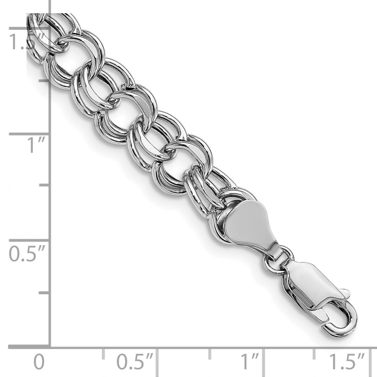 14k White Gold Lite 7.5mm Double Link Charm Bracelet-WSD4-7.25