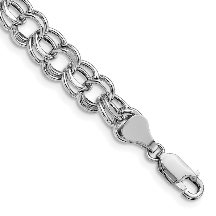 14k White Gold Lite 7.5mm Double Link Charm Bracelet-WSD4-8.25