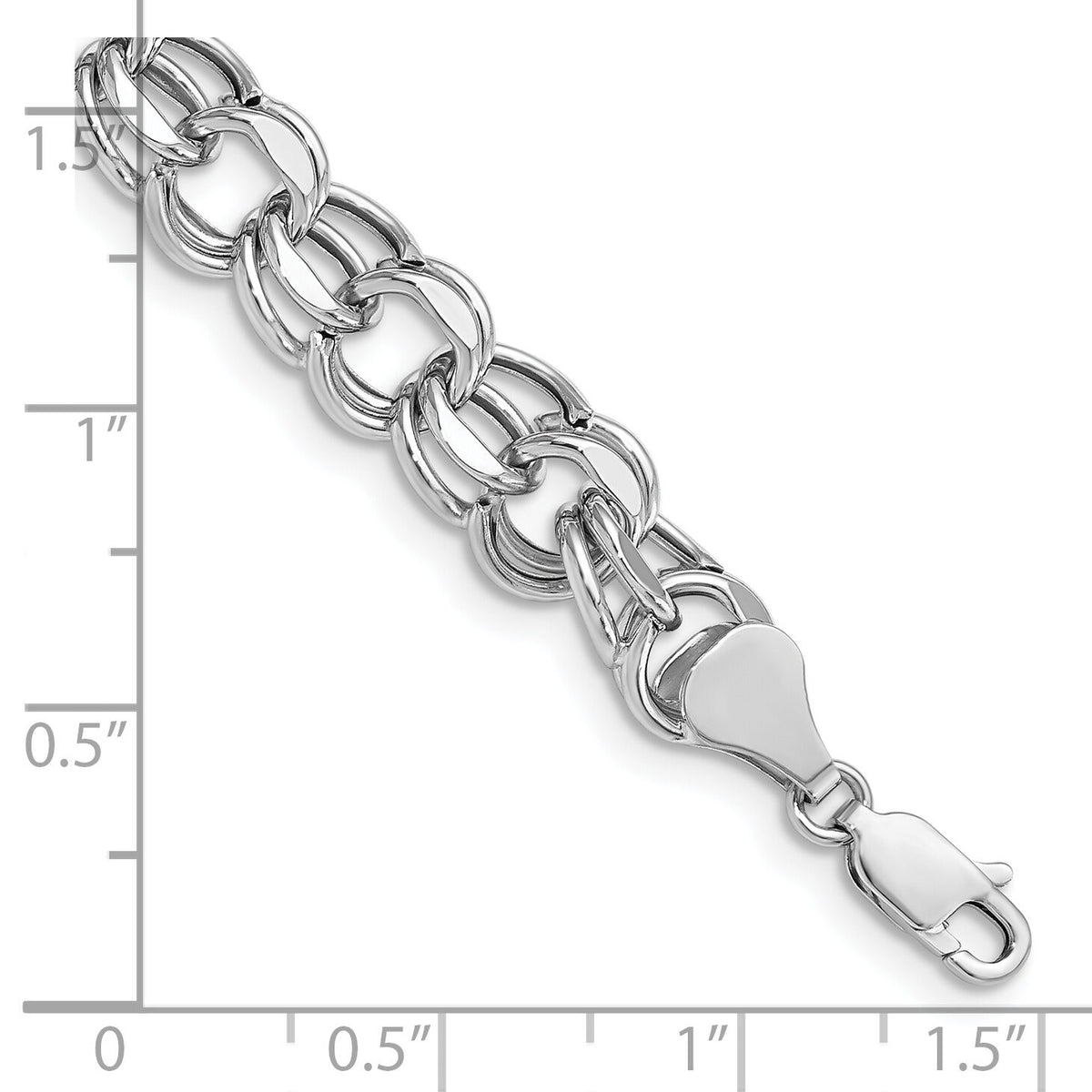 14k White Gold Lite 8mm Double Link Charm Bracelet-WSD5-8.25