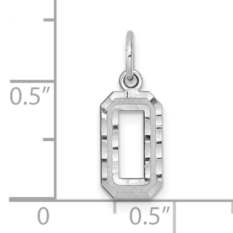14kw Small Brushed Diamond-cut Number 0 Charm-WSN00