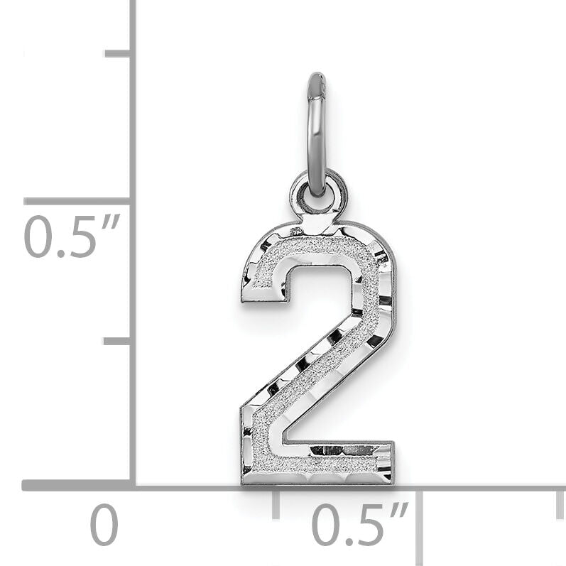 14kw Small Brushed Diamond-cut Number 2 Charm-WSN02