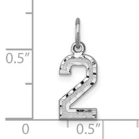 14kw Small Brushed Diamond-cut Number 2 Charm-WSN02