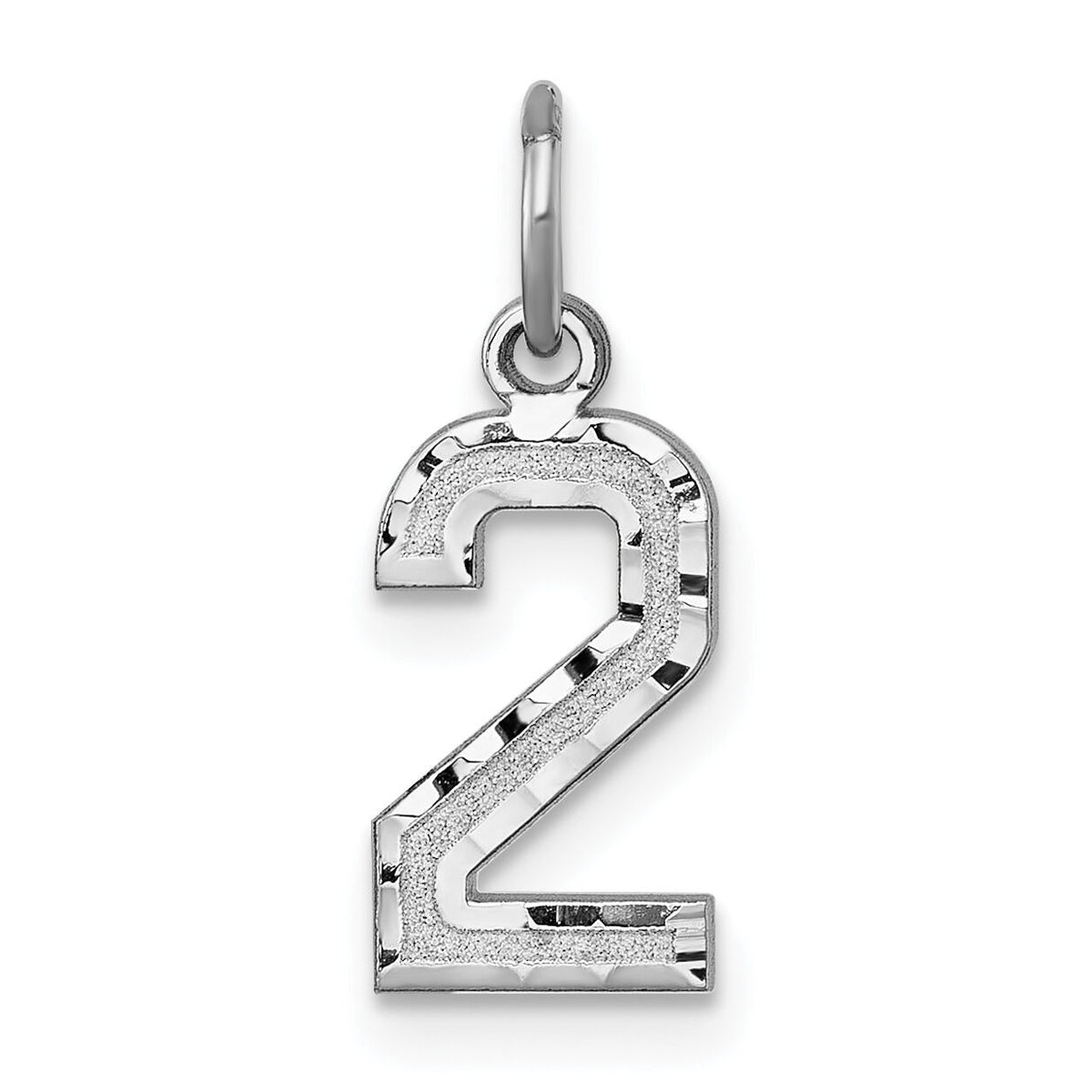 14kw Small Brushed Diamond-cut Number 2 Charm-WSN02