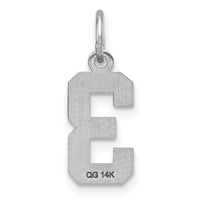 14kw Small Brushed Diamond-cut Number 3 Charm-WSN03