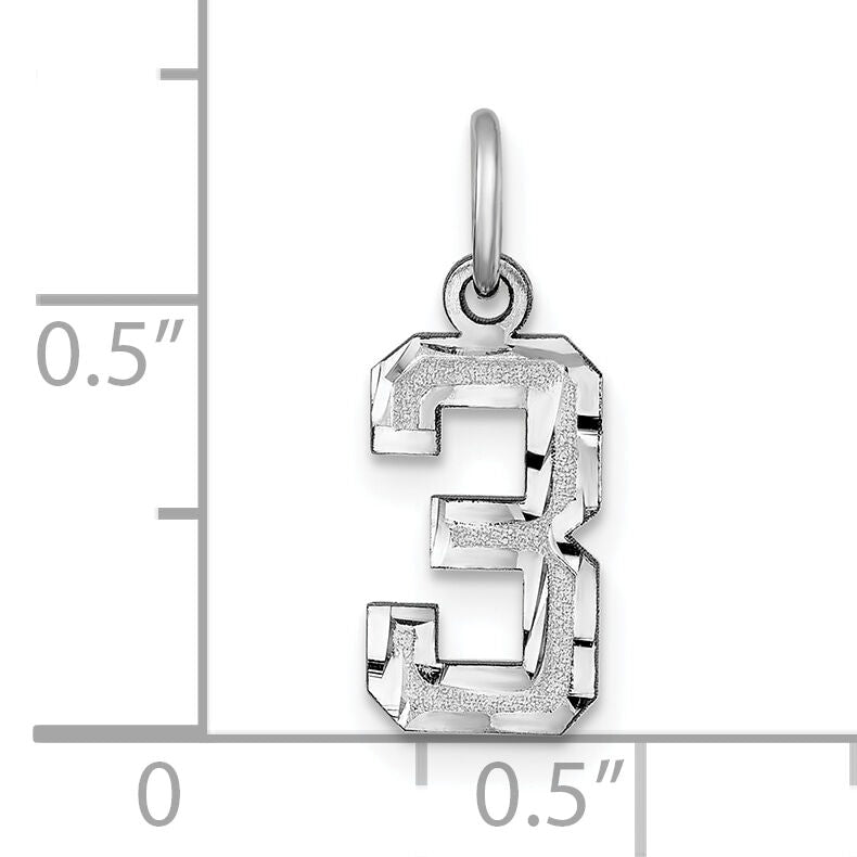 14kw Small Brushed Diamond-cut Number 3 Charm-WSN03