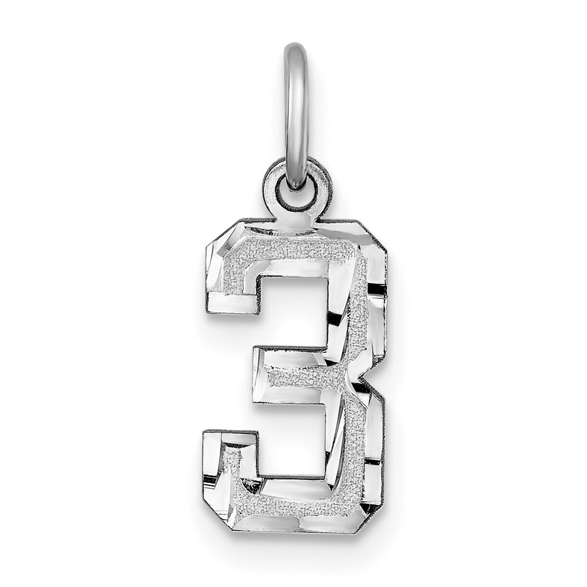 14kw Small Brushed Diamond-cut Number 3 Charm-WSN03
