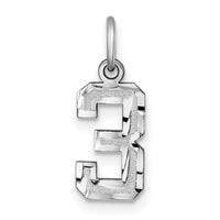 14kw Small Brushed Diamond-cut Number 3 Charm-WSN03