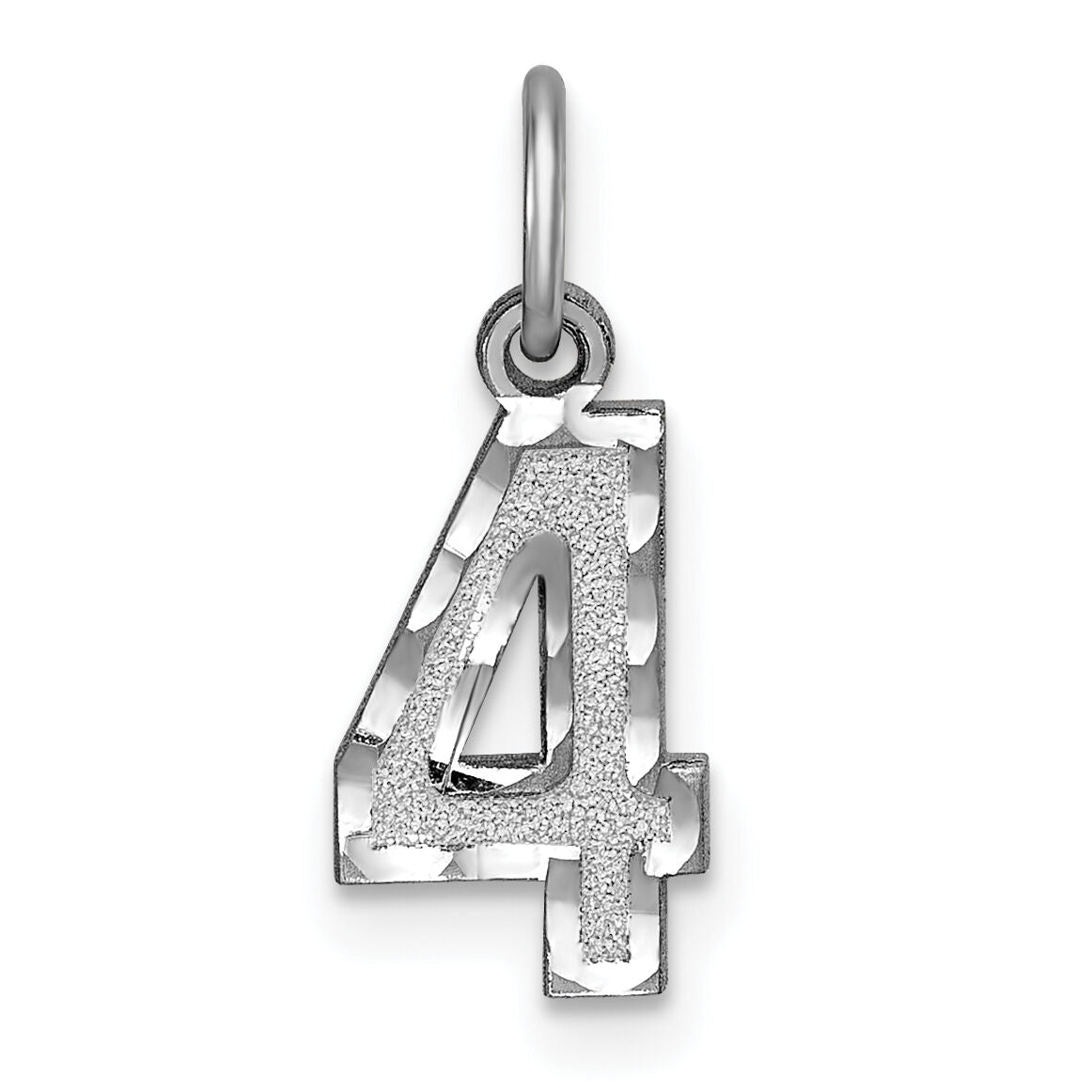 14kw Small Brushed Diamond-cut Number 4 Charm-WSN04