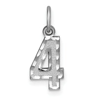14kw Small Brushed Diamond-cut Number 4 Charm-WSN04