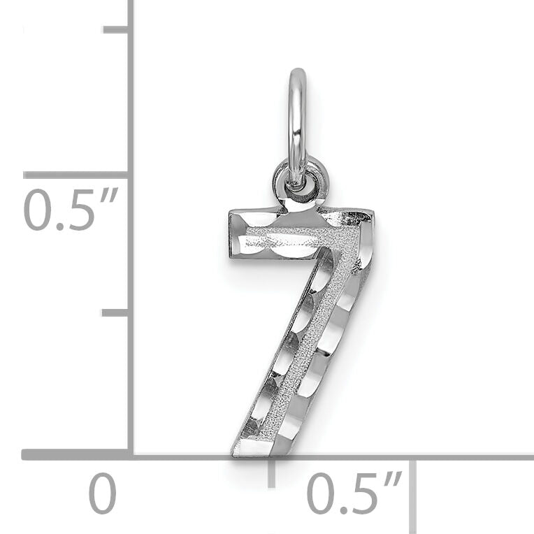 14kw Small Brushed Diamond-cut Number 7 Charm-WSN07