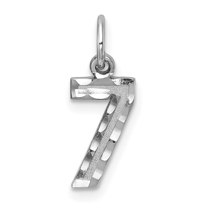 14kw Small Brushed Diamond-cut Number 7 Charm-WSN07