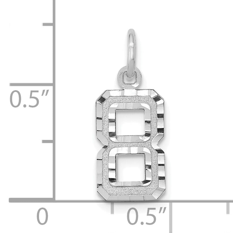 14kw Small Brushed Diamond-cut Number 8 Charm-WSN08