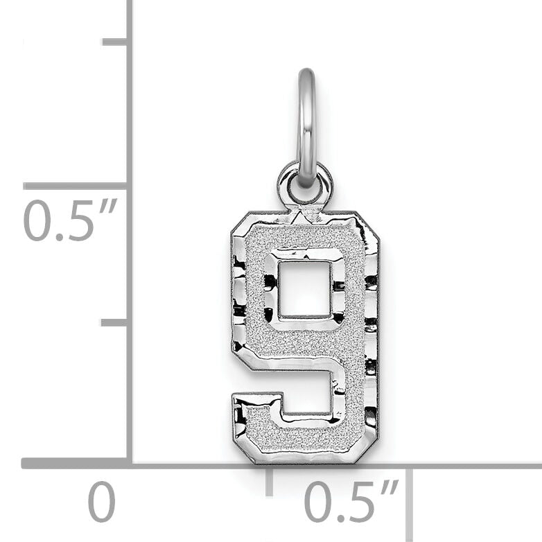 14kw Small Brushed Diamond-cut Number 9 Charm-WSN09