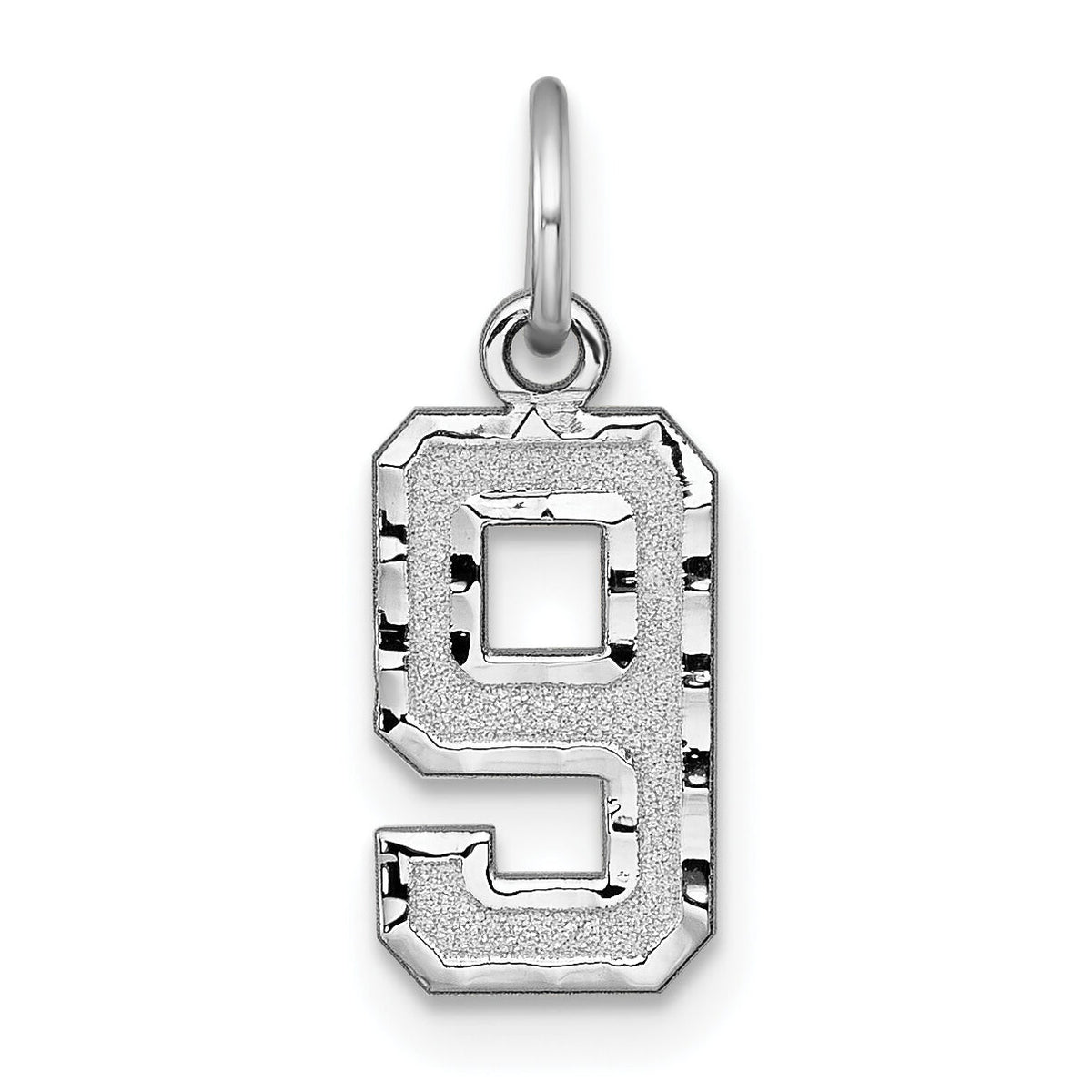 14kw Small Brushed Diamond-cut Number 9 Charm-WSN09