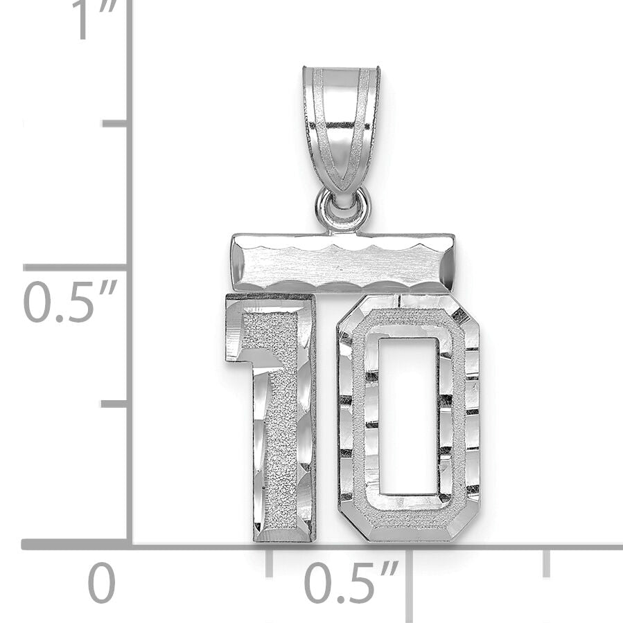 14kw Small Brushed Diamond-cut Number 10 Charm-WSN10