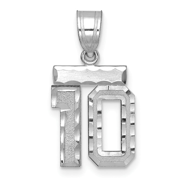 14kw Small Brushed Diamond-cut Number 10 Charm-WSN10