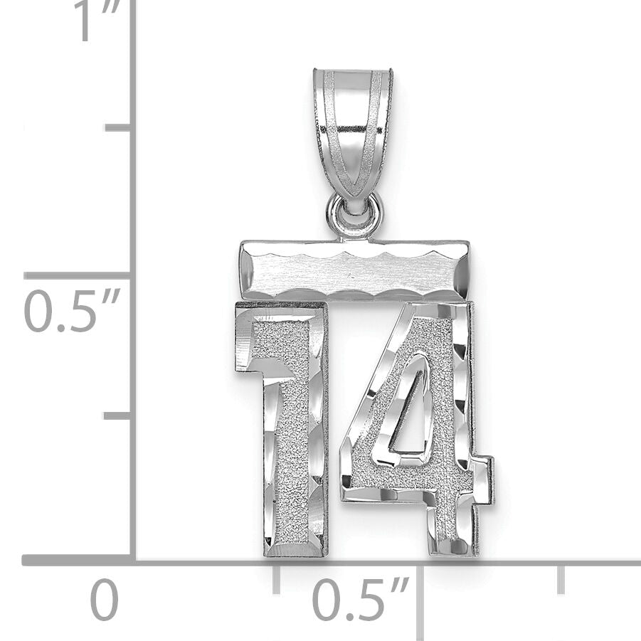14kw Small Brushed Diamond-cut Number 14 Charm-WSN14