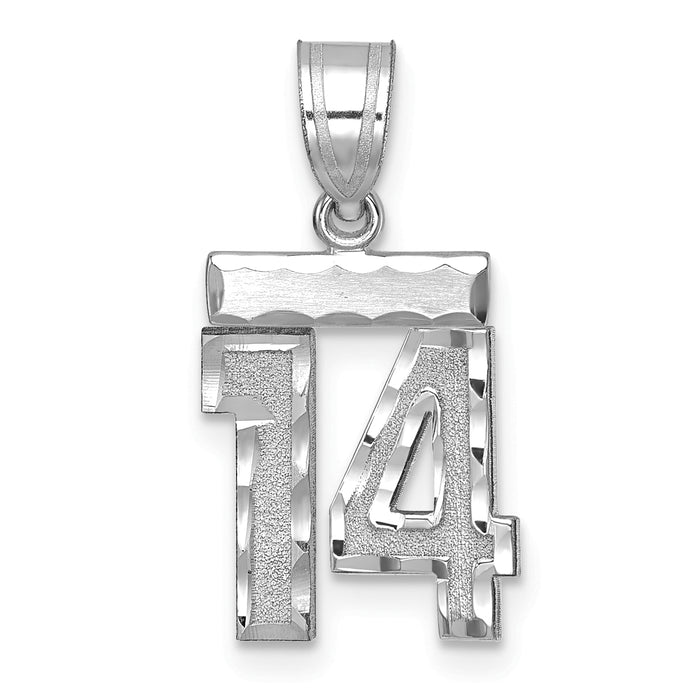14kw Small Brushed Diamond-cut Number 14 Charm-WSN14