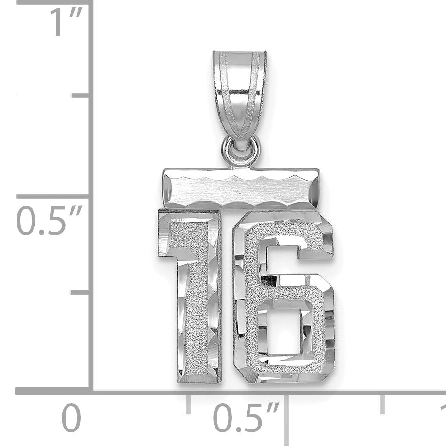 14kw Small Brushed Diamond-cut Number 16 Charm-WSN16