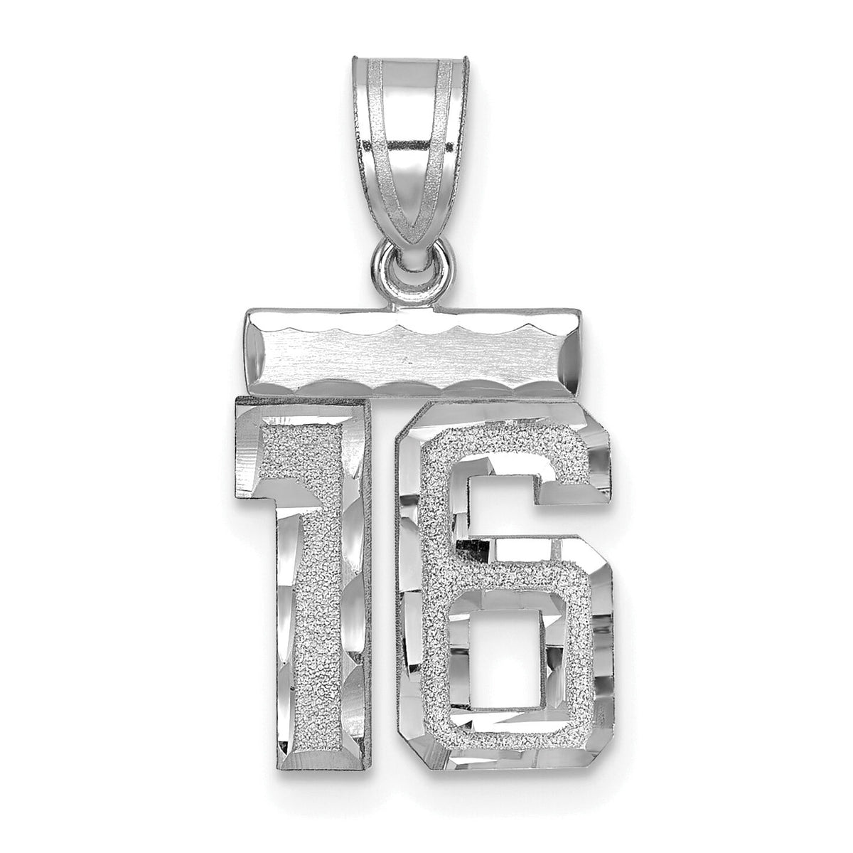 14kw Small Brushed Diamond-cut Number 16 Charm-WSN16