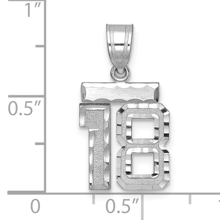 14kw Small Brushed Diamond-cut Number 18 Charm-WSN18