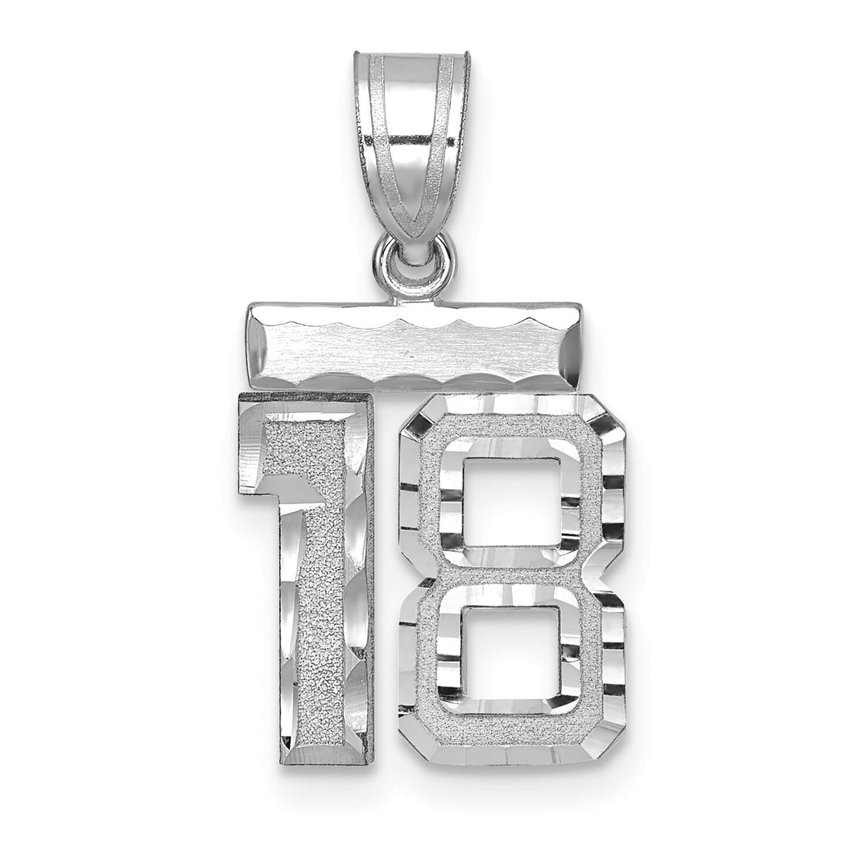 14kw Small Brushed Diamond-cut Number 18 Charm-WSN18