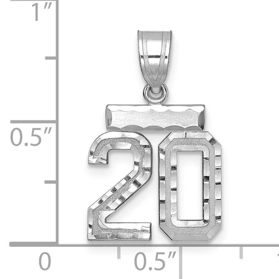 14kw Small Brushed Diamond-cut Number 20 Charm-WSN20