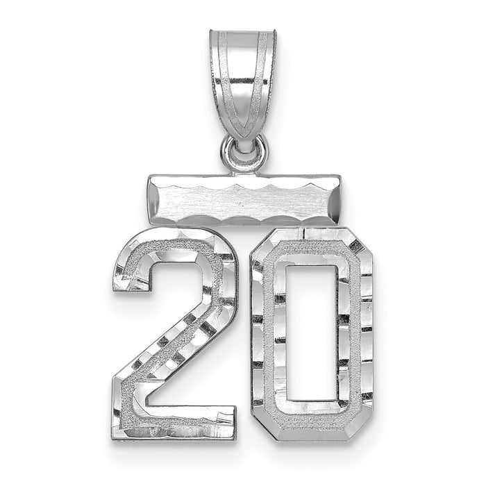 14kw Small Brushed Diamond-cut Number 20 Charm-WSN20