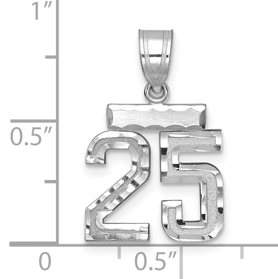14kw Small Brushed Diamond-cut Number 25 Charm-WSN25