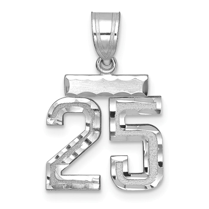 14kw Small Brushed Diamond-cut Number 25 Charm-WSN25