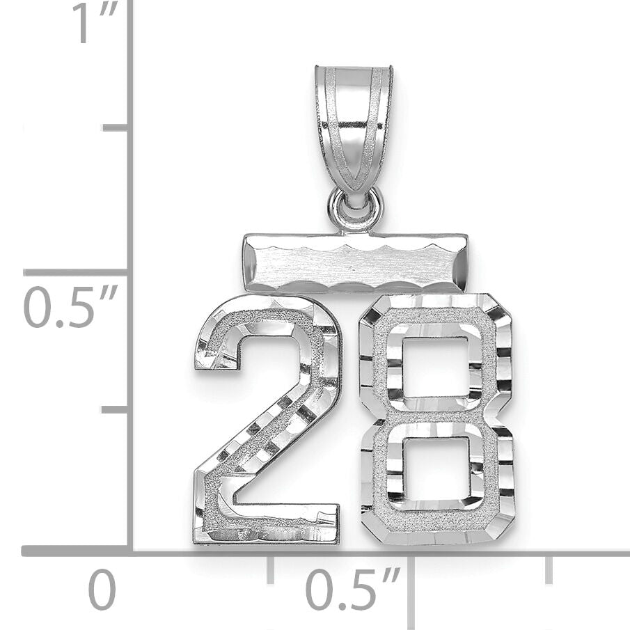 14kw Small Brushed Diamond-cut Number 28 Charm-WSN28
