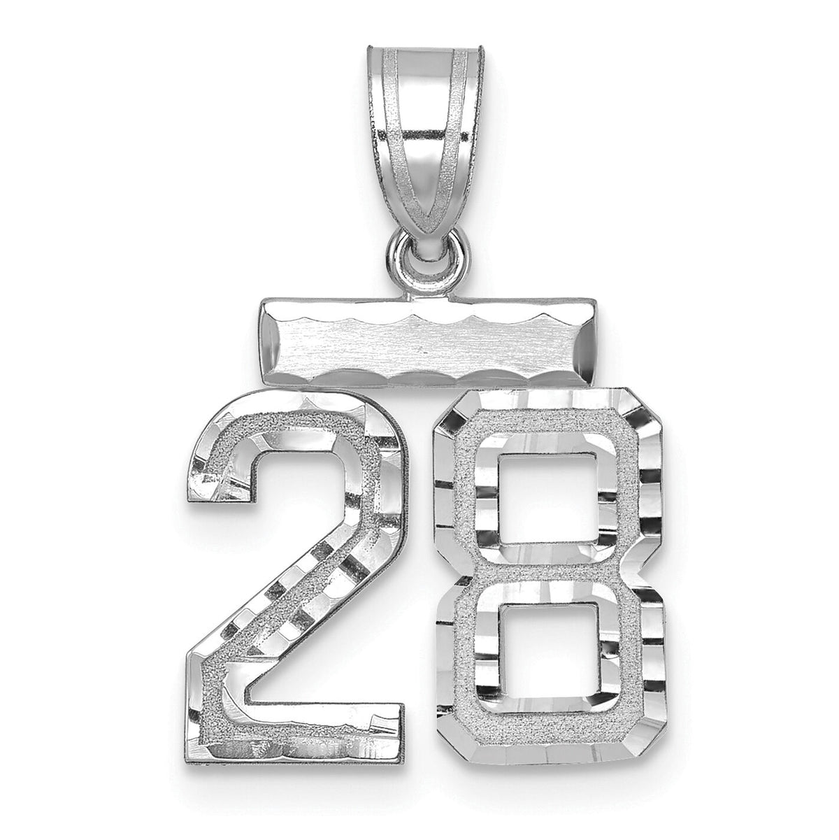 14kw Small Brushed Diamond-cut Number 28 Charm-WSN28