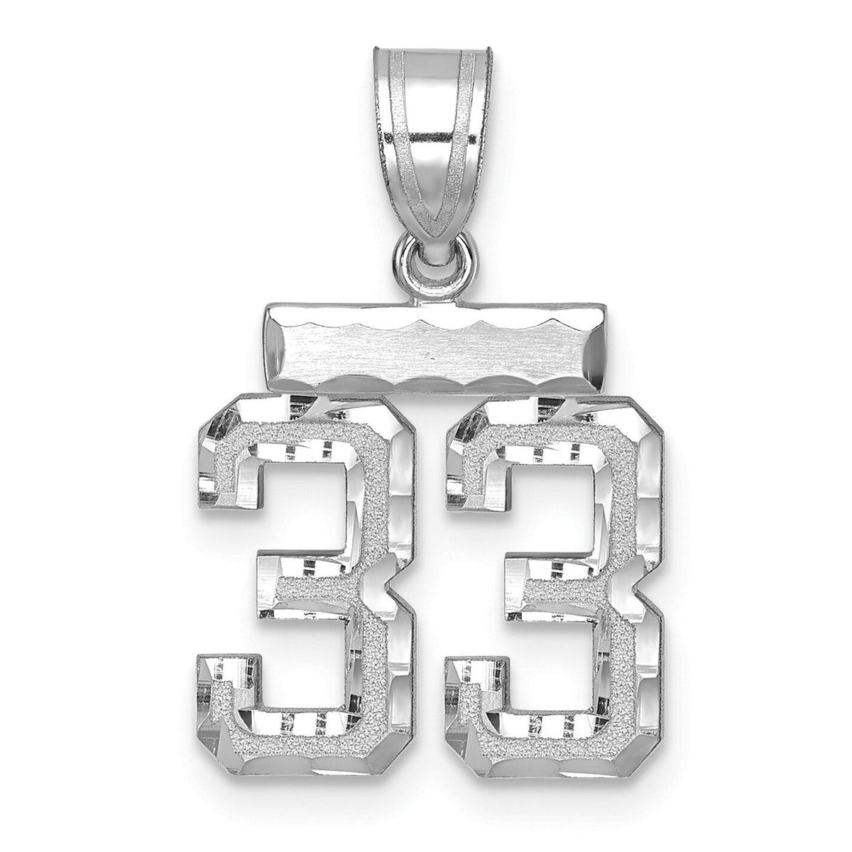 14kw Small Brushed Diamond-cut Number 33 Charm-WSN33