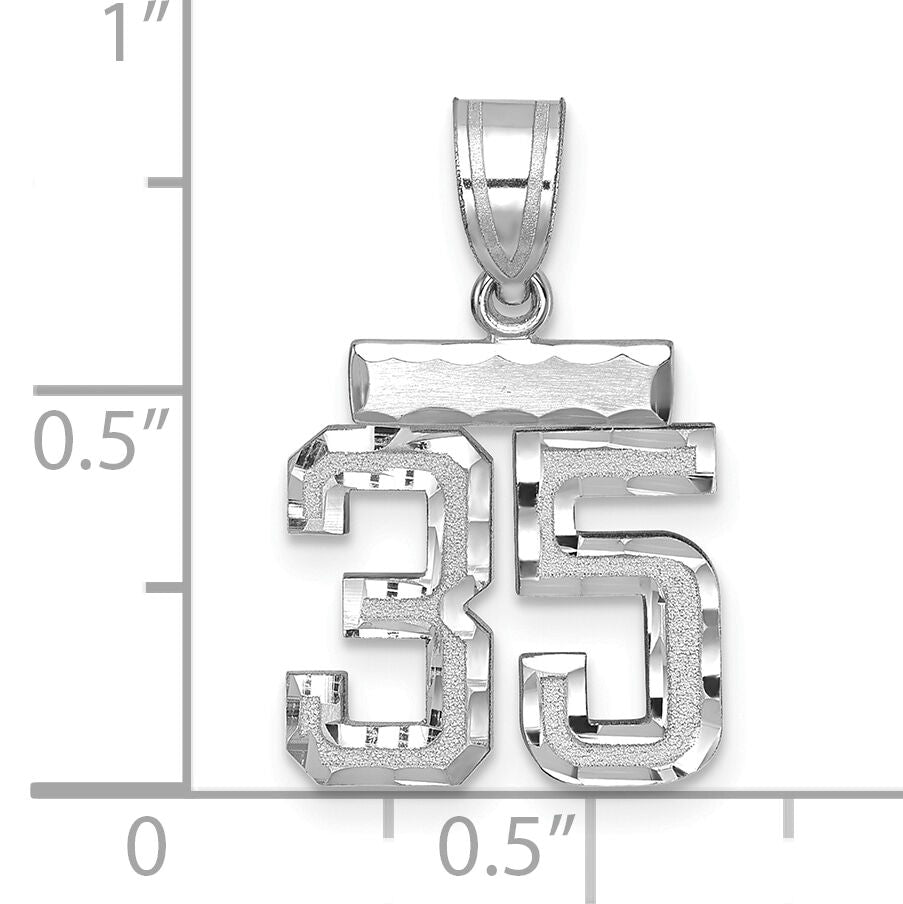 14kw Small Brushed Diamond-cut Number 35 Charm-WSN35