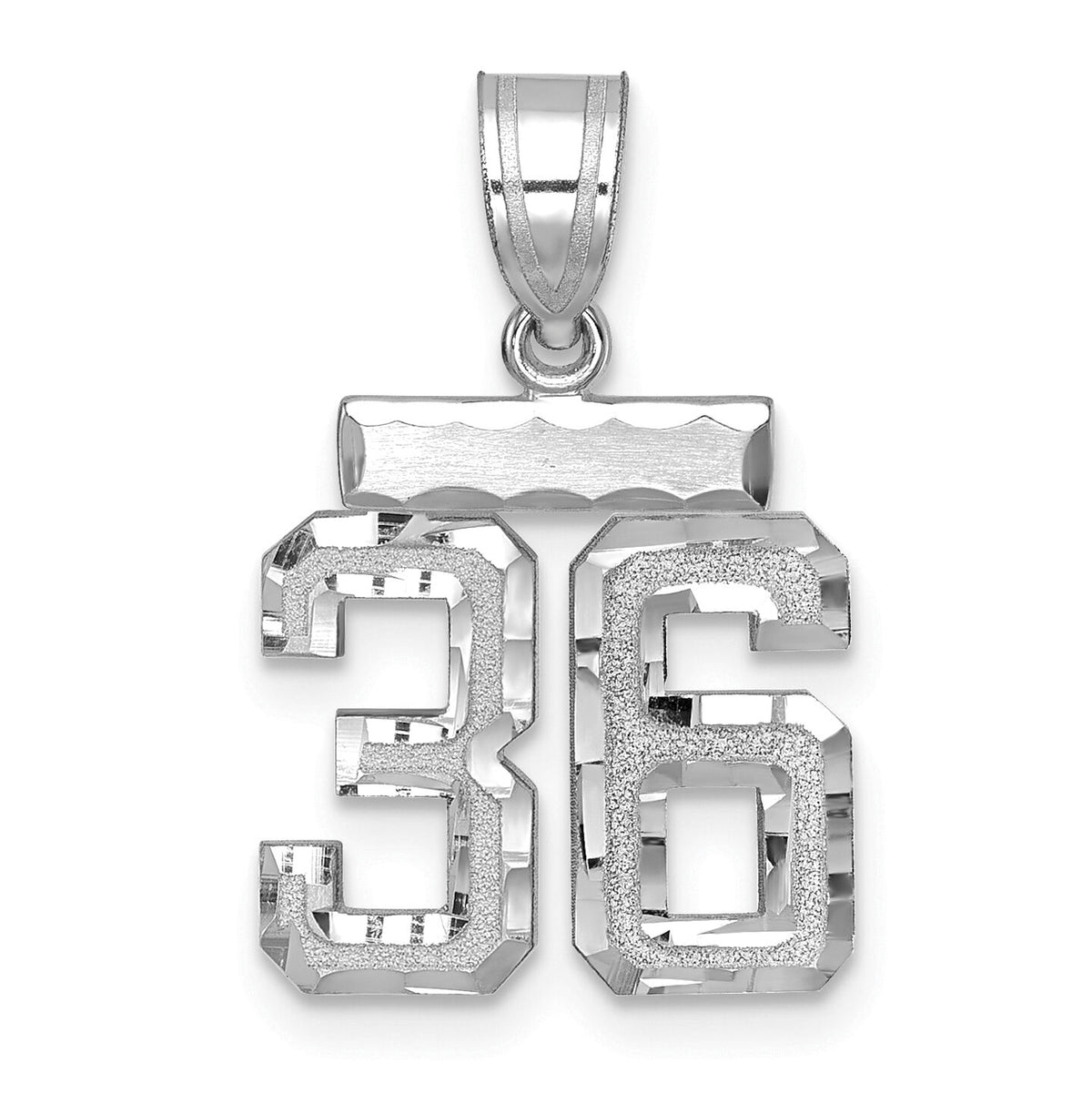 14kw Small Brushed Diamond-cut Number 36 Charm-WSN36