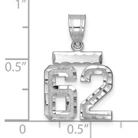 14kw Small Brushed Diamond-cut Number 62 Charm-WSN62
