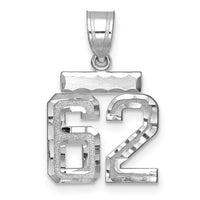 14kw Small Brushed Diamond-cut Number 62 Charm-WSN62