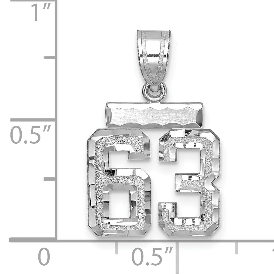 14kw Small Brushed Diamond-cut Number 63 Charm-WSN63