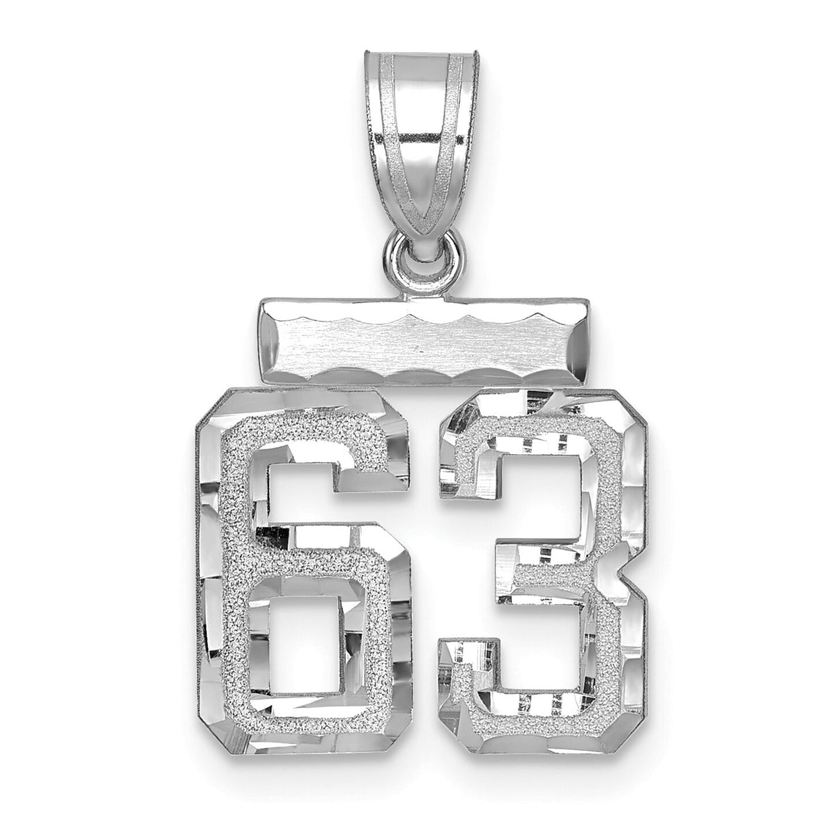 14kw Small Brushed Diamond-cut Number 63 Charm-WSN63