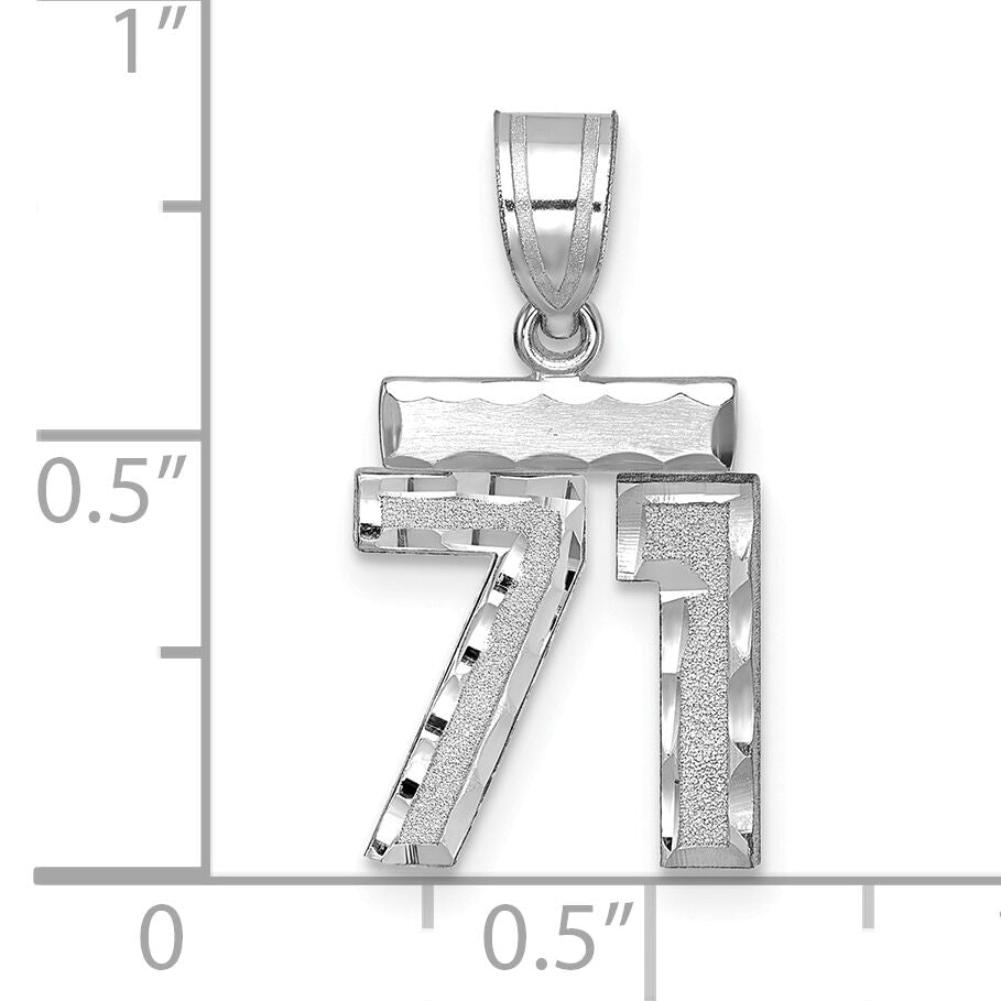 14kw Small Brushed Diamond-cut Number 71 Charm-WSN71