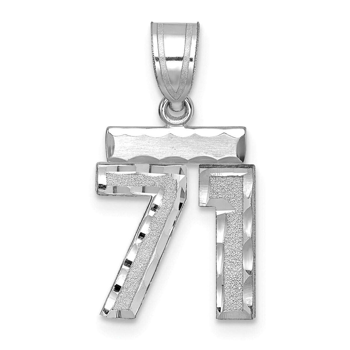 14kw Small Brushed Diamond-cut Number 71 Charm-WSN71