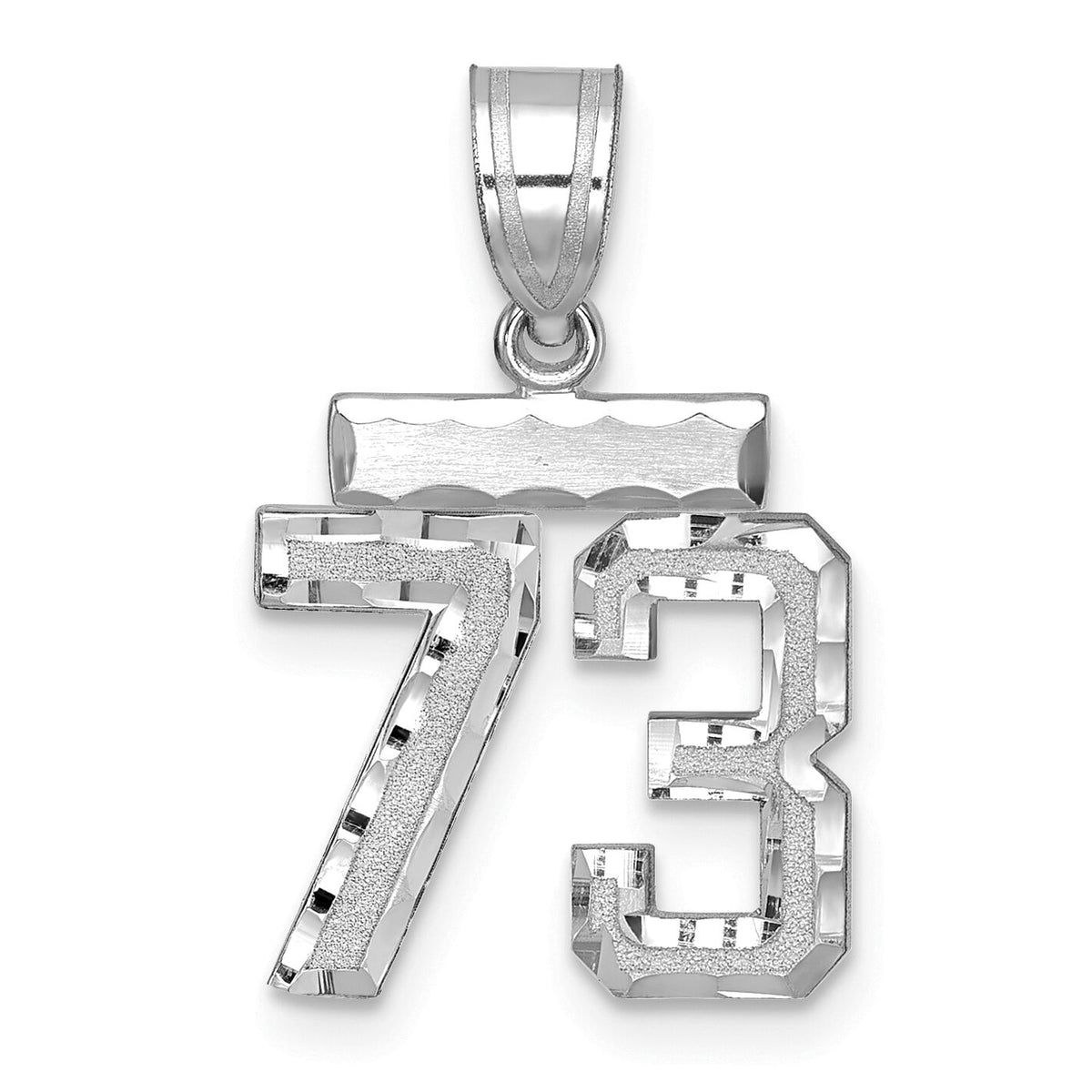 14kw Small Brushed Diamond-cut Number 73 Charm-WSN73