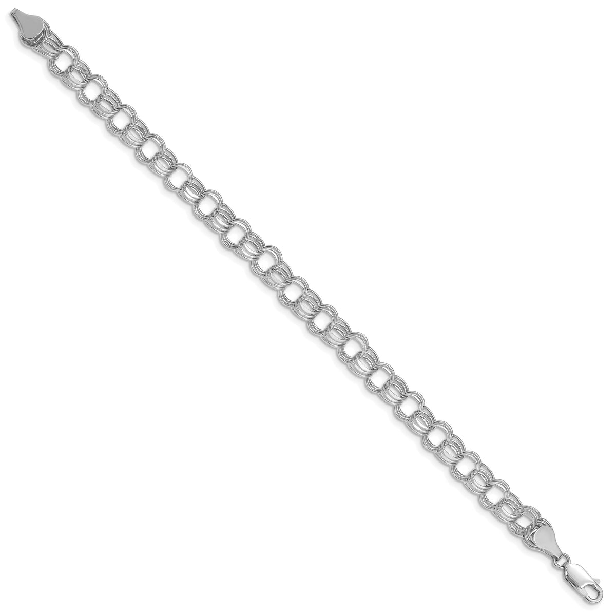 14k White Gold Lite 7mm Triple Link Charm Bracelet-WST1-8.25