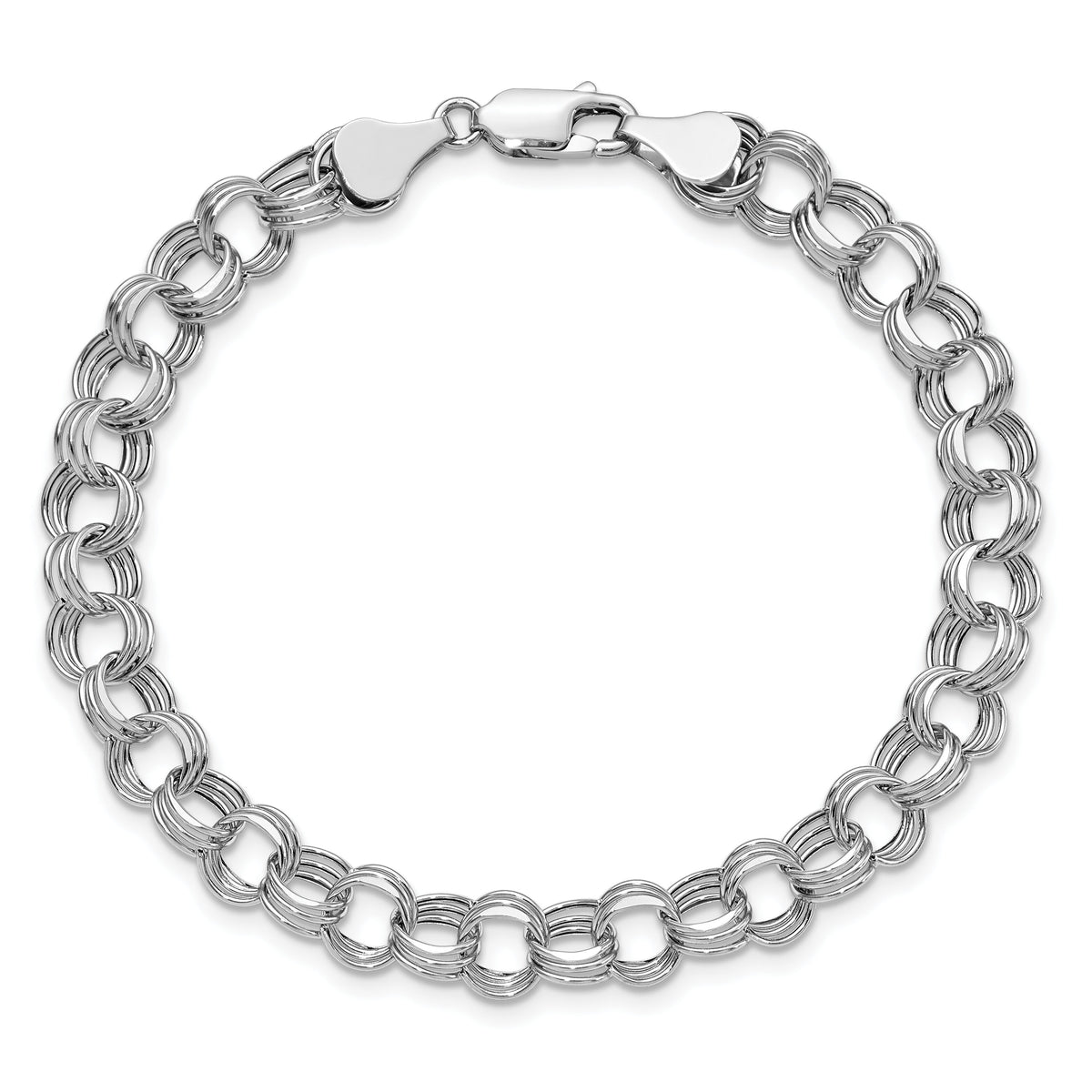 14k White Gold Lite 7mm Triple Link Charm Bracelet-WST1-7.25