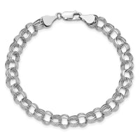 14k White Gold Lite 7mm Triple Link Charm Bracelet-WST1-7.25