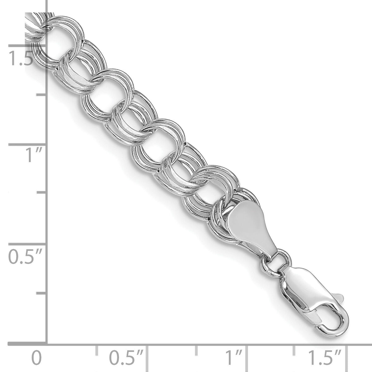 14k White Gold Lite 7mm Triple Link Charm Bracelet-WST1-7.25