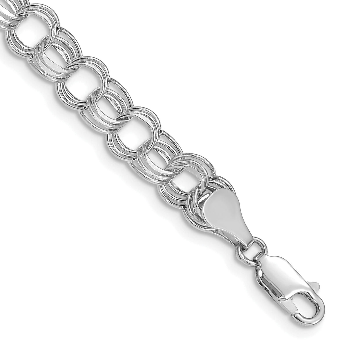 14k White Gold Lite 7mm Triple Link Charm Bracelet-WST1-7.25
